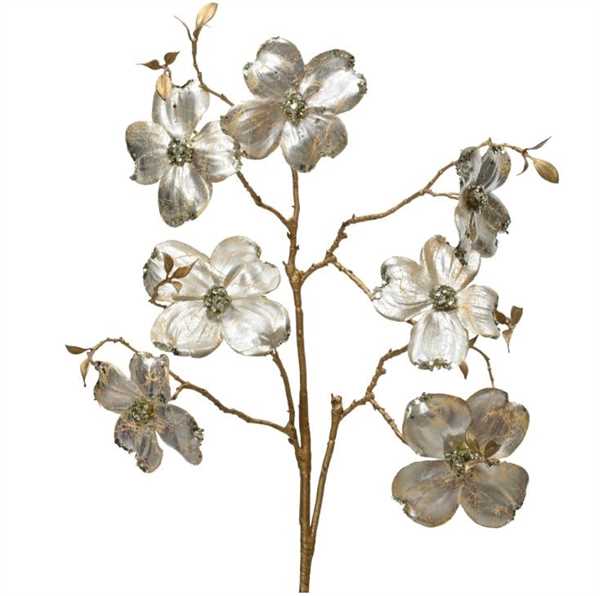 RAMO ORO C/FIORI CREMA IN POLIESTERE 24X3XH.90CM