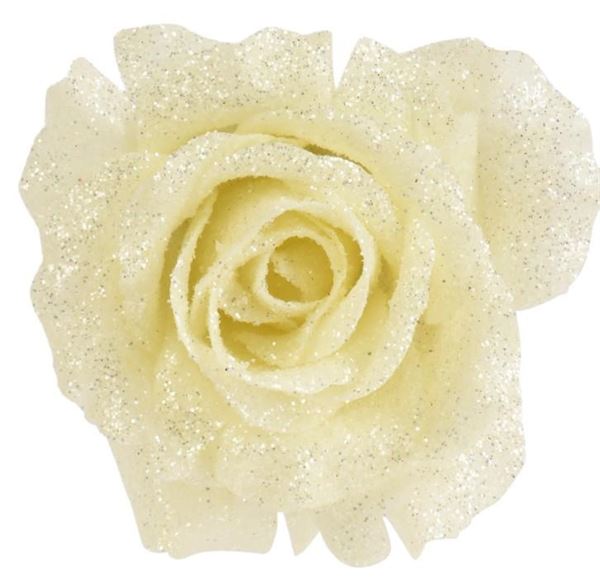 ROSA IN POLIESTERE CON GLITTER CREMA D.12XH.7.5CM