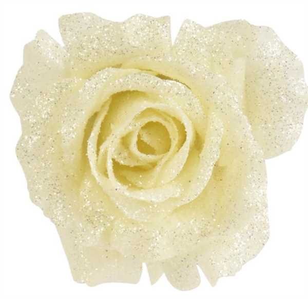 ROSA IN POLIESTERE CON GLITTER CREMA D.12XH.7.5CM