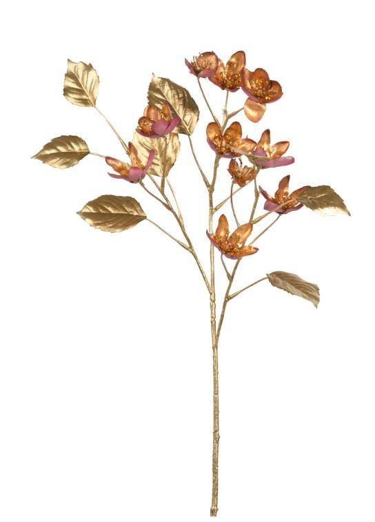 RAMO MAGNOLIA CON FOGLIA ORO IN POLIESTERE 16X8XH.73CM