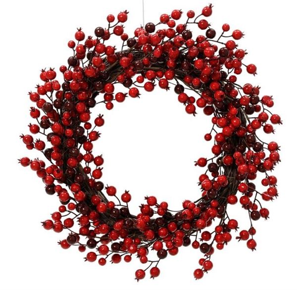 GHIRLANDA CON BACCHE ROSSE IN SCHIUMA D.60X H.5CM