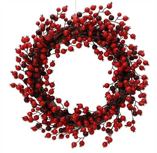 GHIRLANDA CON BACCHE ROSSE IN SCHIUMA D.60X H.5CM