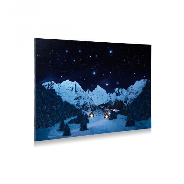 POSTER CANVAS ILLUMINATO LED PAESAGG. MONTAGNA NOTTE 76X56CM