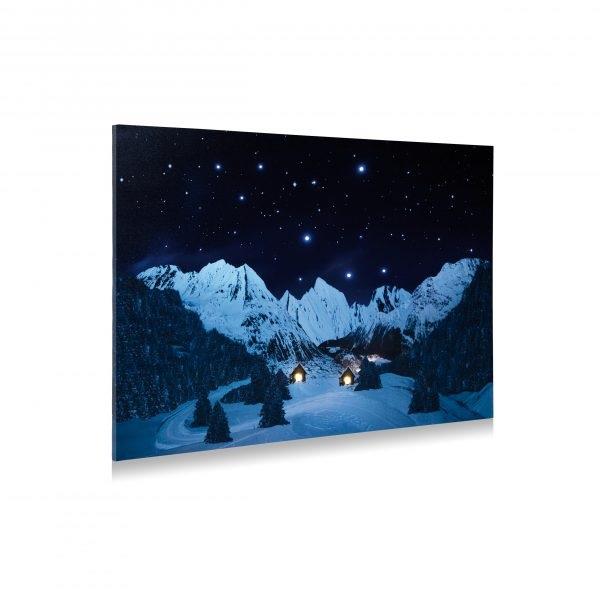 POSTER CANVAS ILLUMINATO LED PAESAGG. MONTAGNA NOTTE 76X56CM