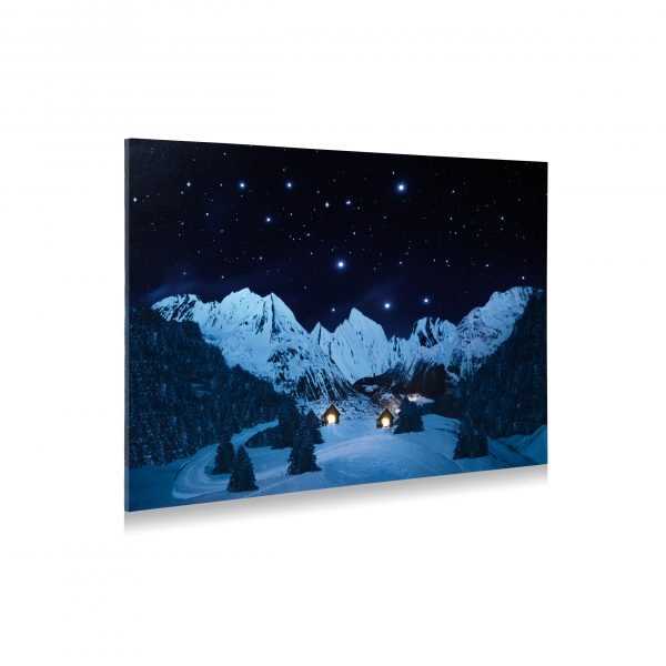 POSTER CANVAS ILLUMINATO LED PAESAGG. MONTAGNA NOTTE 76X56CM