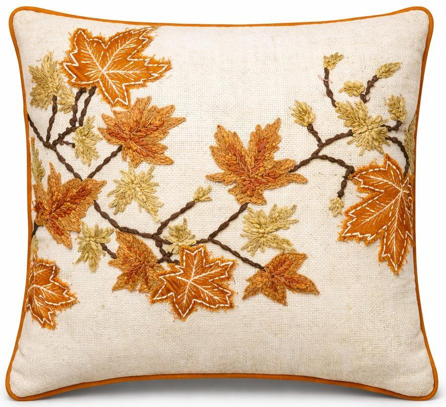CUSCINO OCTAVIA QUADRATO FOGLIA AUTUNNO 45X45 CM IN COTONE