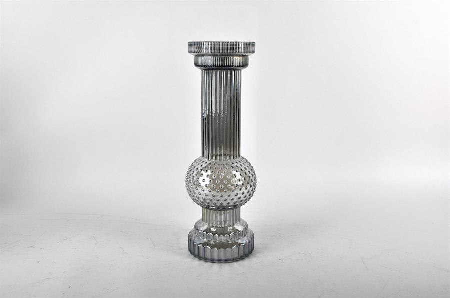 PORTA CANDELA VETRO CANESTRA 37cm GRIGIO