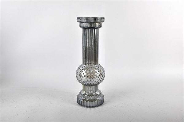 PORTA CANDELA VETRO CANESTRA 37cm GRIGIO