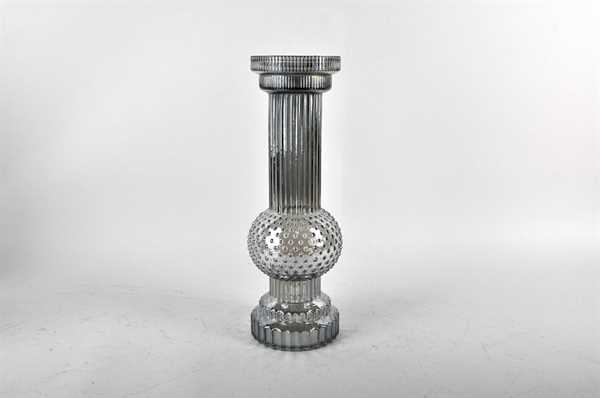 PORTA CANDELA VETRO CANESTRA 37cm GRIGIO