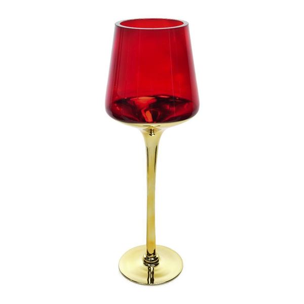 PORTACANDELA IN VETRO ALTO ORO 14XH.40CM