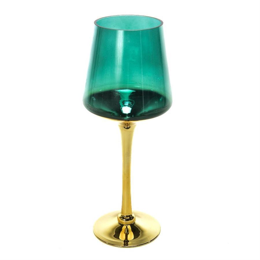 PORTACANDELA IN VETRO ORO/VERDE 14XH.35CM