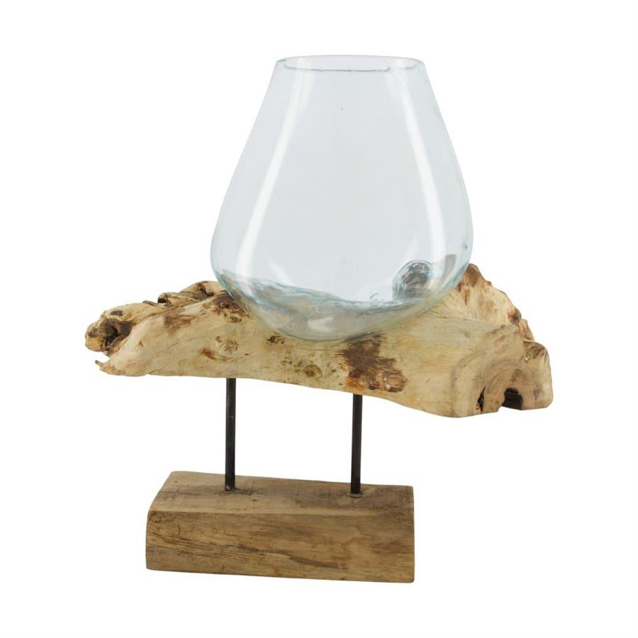 VASO VETRO IN RADICE TEAK CM. 38x20x38