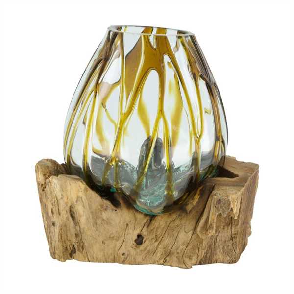 VASO VETRO IN RADICE TEAK CM.26x22x26