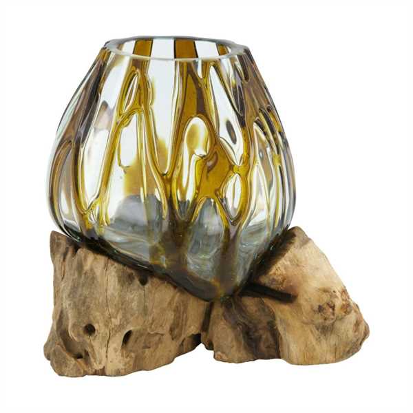 VASO VETRO IN RADICE TEAK CM. 20x20x20