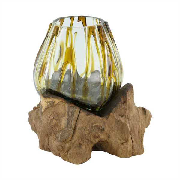 VASO VETRO IN RADICE TEAK CM. 18x16x14