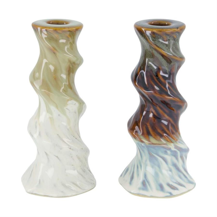 PORTACANDELA CERAMICA DA TAVOLA CM.8x8x17.5 ASS.2 COL.