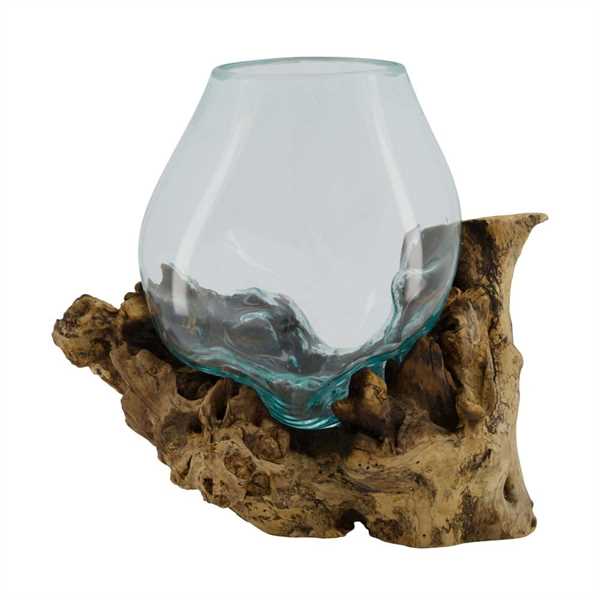 VASO VETRO IN RADICE TEAK CM. 28x22x26