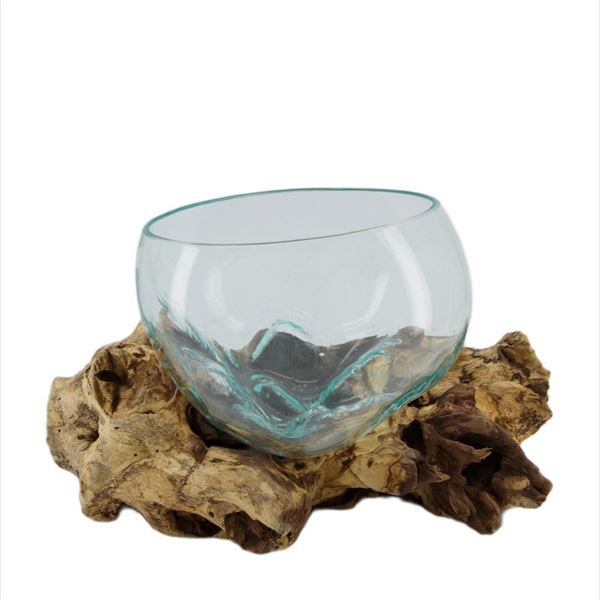 VASO VETRO IN RADICE TEAK CM. 33x23x18
