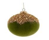 PALLINA VETRO FLOCCATA VERDE/ORO GLITTER D.CM.10