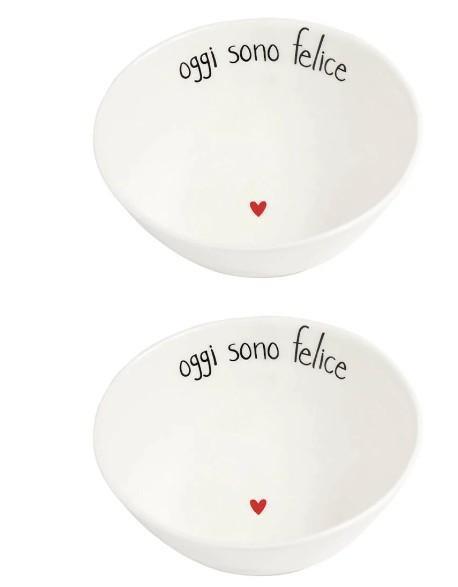 SET 2 COPPETTE CERAMICA D15.5X6.3 OGGI SONO FELICE