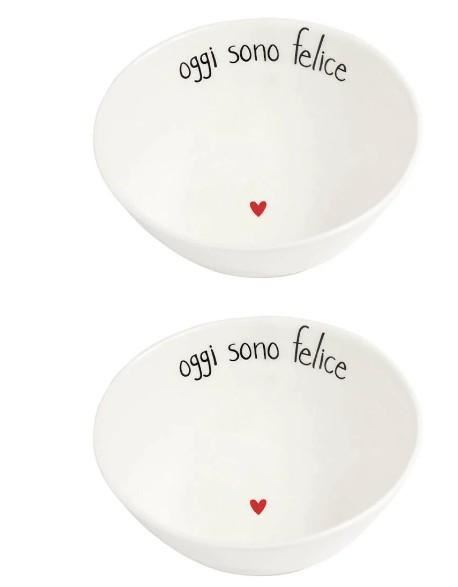 SET 2 COPPETTE CERAMICA D15.5X6.3 OGGI SONO FELICE