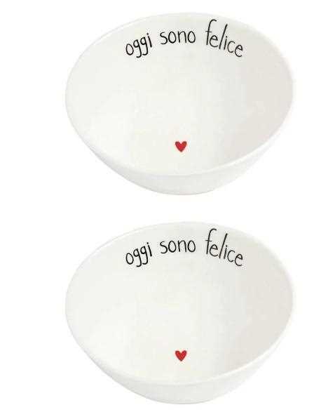SET 2 COPPETTE CERAMICA D15.5X6.3 OGGI SONO FELICE