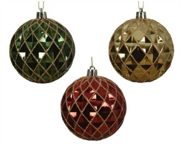 PALLINA DI NATALE IN PVC ROMBI 3COL. ASS. D.8CM