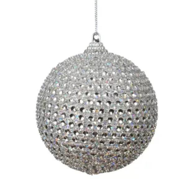 PALLINA DI NATALE IN PVC/SCHIUMA GLITTER ARGENTO D.8CM