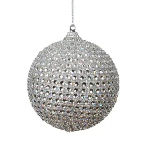 PALLINA DI NATALE IN PVC/SCHIUMA GLITTER ARGENTO D.8CM