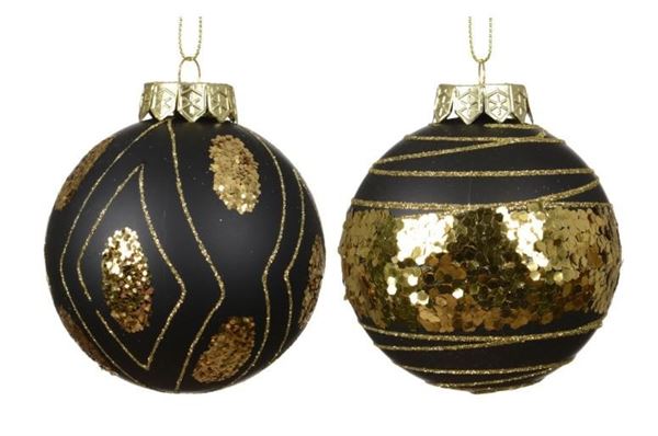 PALLINA DI NATALE IN POLIPROPILENE 2ASS. NERO/ORO D.8CM