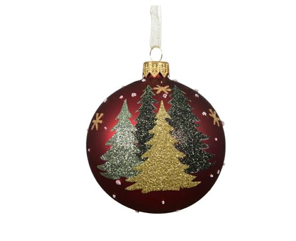 PALLINA IN VETRO C/ALBERI OXBLOOD D.8CM
