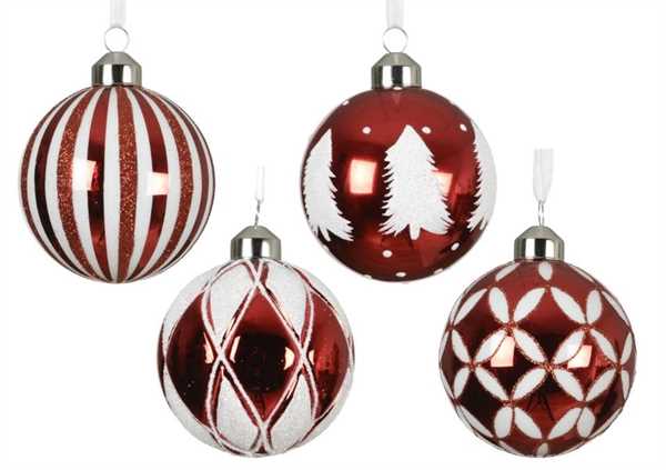 PALLINA IN VETRO 4ASS. CHRISTMAS RED D.8CM