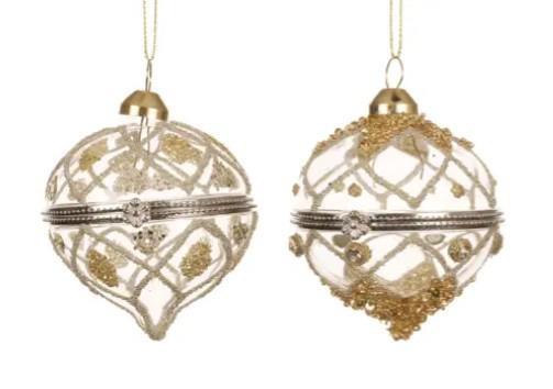 PENDENTE IN VETRO C/PERLINE ORO 2ASS. D.6CM