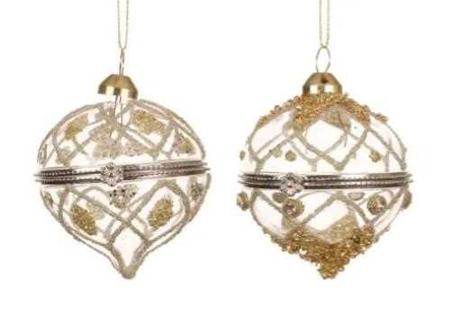 PENDENTE IN VETRO C/PERLINE ORO 2ASS. D.6CM