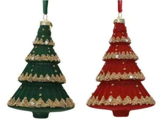 PENDENTE IN VETRO ALBERO C/PERLINE ORO 2ASS. D.9.5XH.13CM