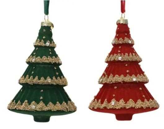 PENDENTE IN VETRO ALBERO C/PERLINE ORO 2ASS. D.9.5XH.13CM