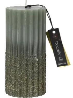 CANDELA IN PARAFFINA GLITTER ROSEMARY GREEN D.7XH.15CM