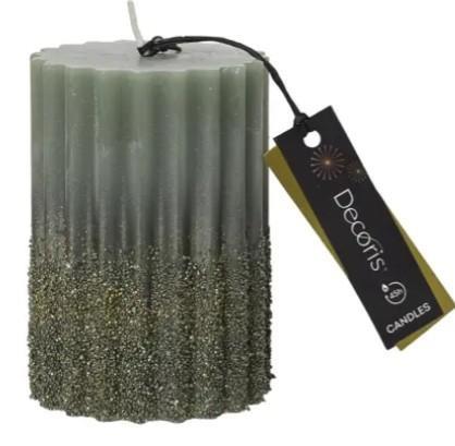 CANDELA IN PARAFFINA GLITTER ROSEMARY GREEN D.7XH.10CM