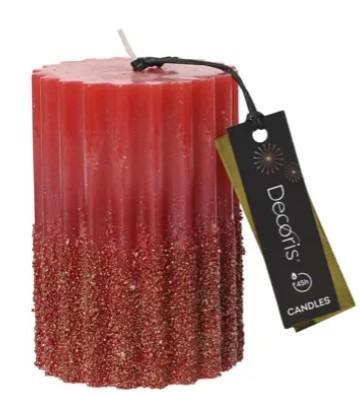 CANDELA IN PARAFFINA GLITTER CHRISTMAS RED D.7XH.10CM