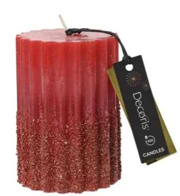 CANDELA IN PARAFFINA GLITTER CHRISTMAS RED D.7XH.10CM