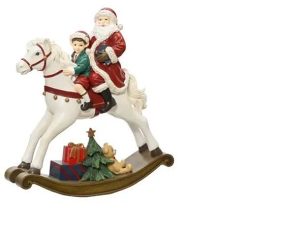 CAVALLO A DONDOLO IN POLIRESINA BABBO NATALE 32.4X10XH.34.6C