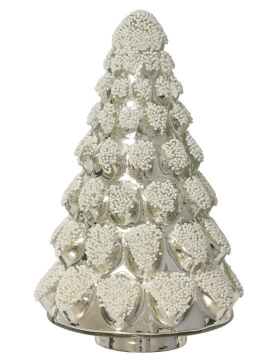 ALBERO NATALE IN VETRO ARGENTO C/PERLINE D.14XH.23CM