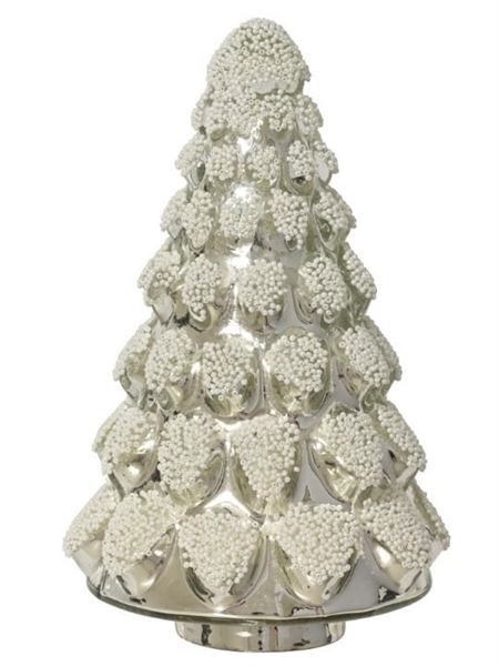 ALBERO NATALE IN VETRO ARGENTO C/PERLINE D.14XH.23CM