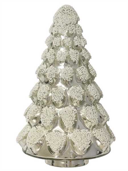 ALBERO NATALE IN VETRO ARGENTO C/PERLINE D.14XH.23CM