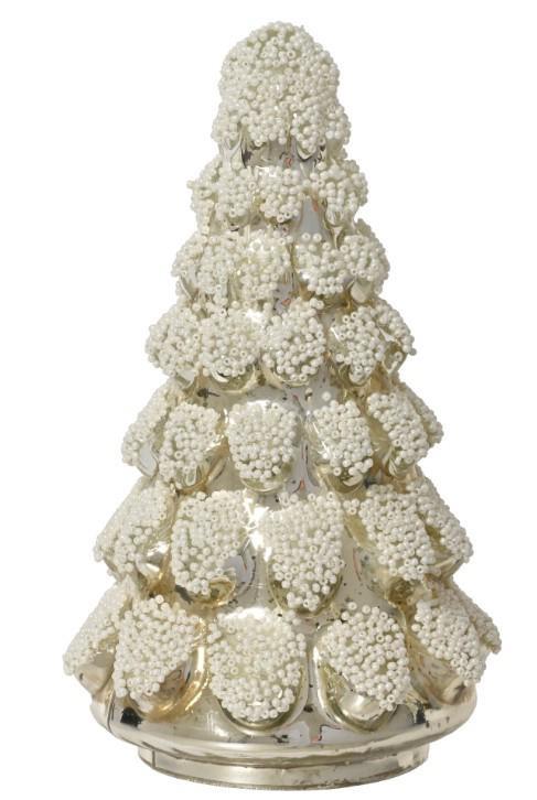 ALBERO NATALE IN VETRO ARGENTO C/PERLINE D.10CM X H.19CM
