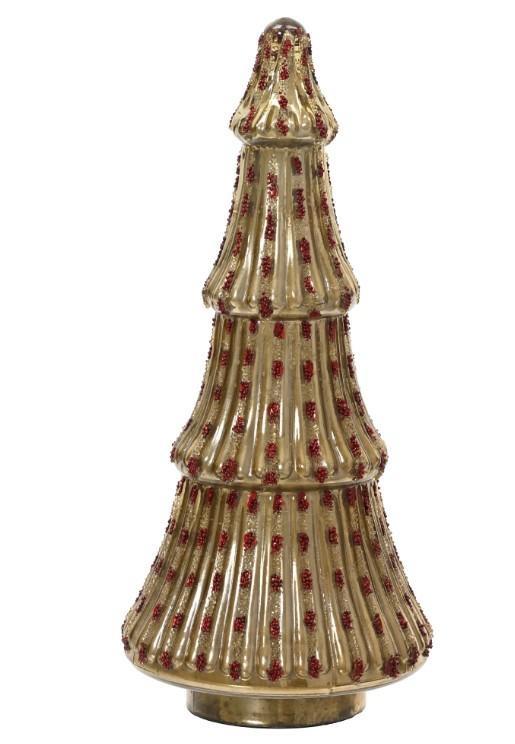 ALBERO DI NATALE IN VETRO ORO C/PERLINE ROSSE 17XH.38CM