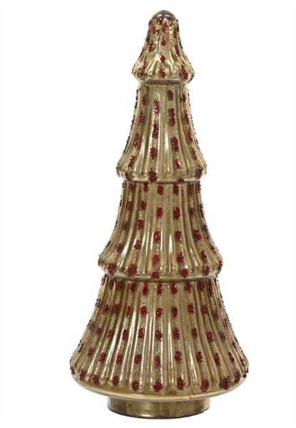 ALBERO DI NATALE IN VETRO ORO C/PERLINE ROSSE 17XH.38CM