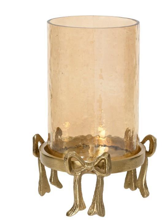 PORTACANDELA ORO C/VETRO AMBRATO D.16XH.28CM