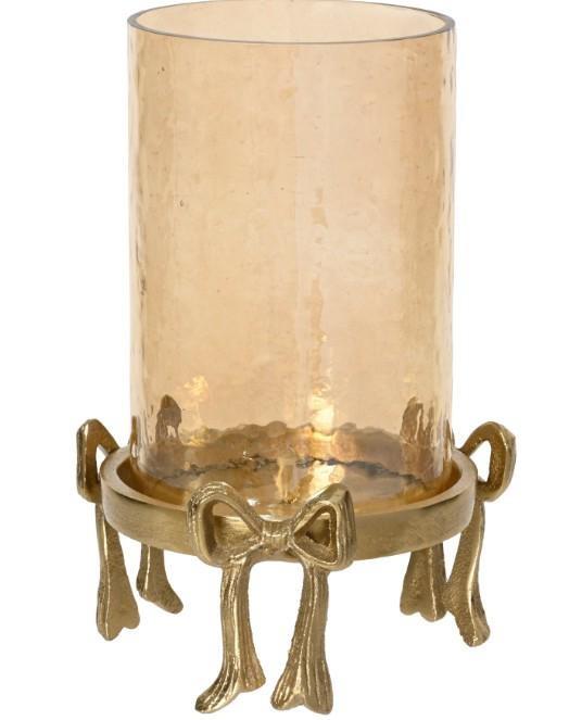 PORTACANDELA ORO C/VETRO AMBRATO D.12XH.19CM