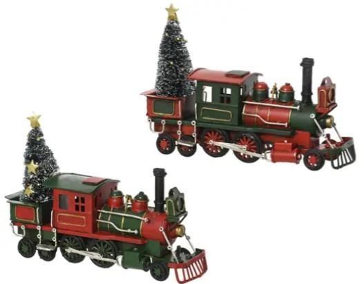 TRENO IN FERRO C/ALBERO NATALE 2COL ASS 20X7XH.13CM